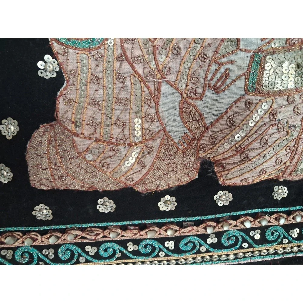 Vintage Thai Burma Myanmar Kalaga Tapestry Ramayana - Koi  Sequins